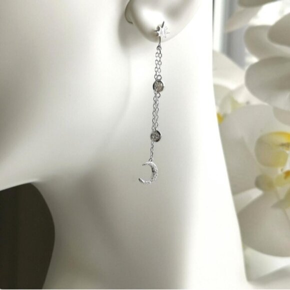 Sterling silver Crescent Moon dangle earrings cz 🆕 - Picture 2 of 6